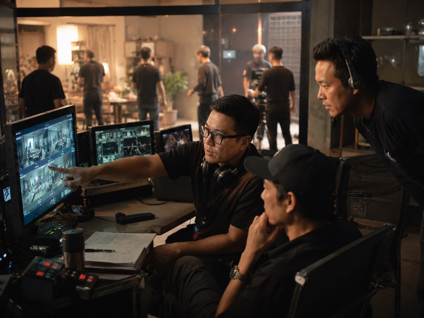 Đội ngũ Filmciti và doanh nghiệp cùng xem lại bản phim hoàn thiện trên màn hình